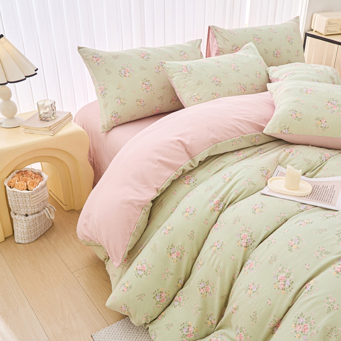 91家纺网 家纺一手货源 找家纺 蕾诺家纺 2025新款直播新款A类有氧提花云纱棉圆角吊边工艺四件套学生三件套 晴天