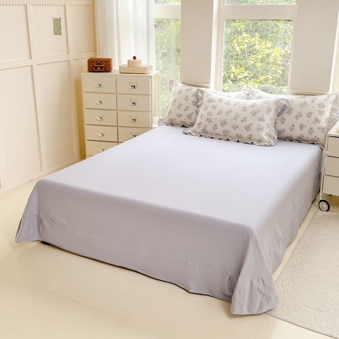 91家纺网 家纺一手货源 找家纺 晨晨家纺2025新款全棉双层花边双层纱四件套 紫香甜语