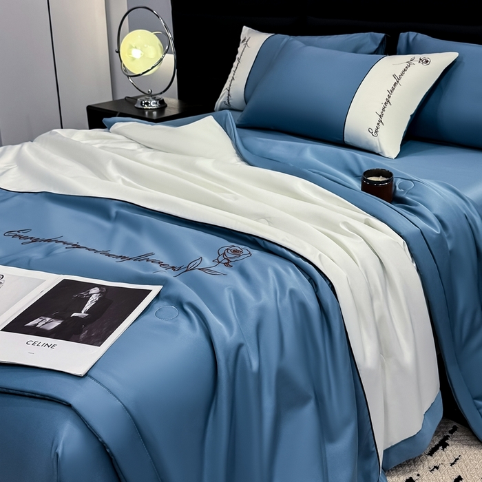 91家纺网 家纺一手货源 找家纺 （总）卡罗兰 2025新款水洗真丝夏凉被空调被拼接款手工包边浪漫花语系列