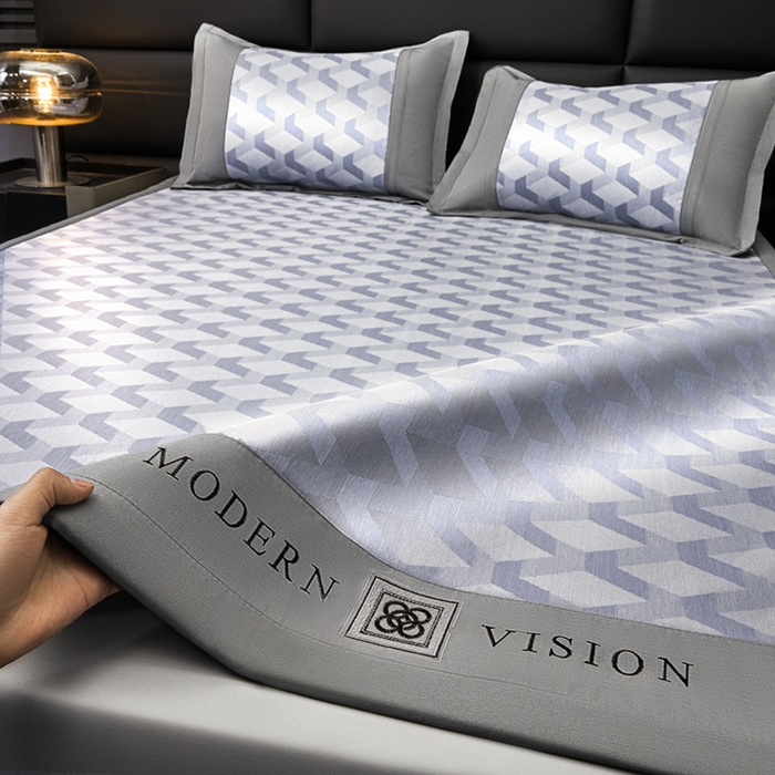 91家纺网 家纺一手货源 找家纺 全季家居 2025新款5A抗菌3D立体冰柔凉感冰丝席 菱形-天蓝 床席款