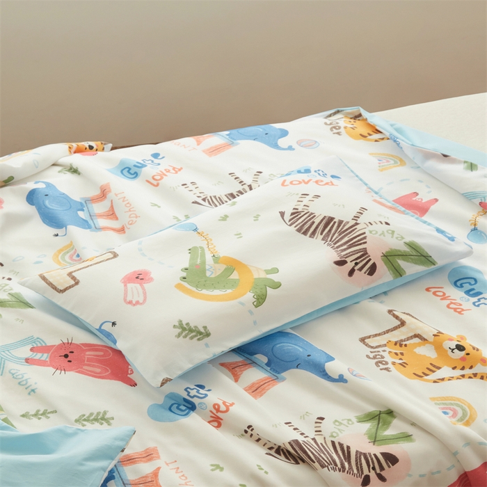 91家纺网 家纺一手货源 找家纺 艾佳宝贝 2025A类儿童全棉多功能单被套可拆式夏被四季被子 动物的世界