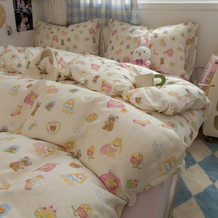 91家纺网 家纺一手货源 找家纺 塔塔家居  2025新款全棉纯棉双层纱四件套 春日派对