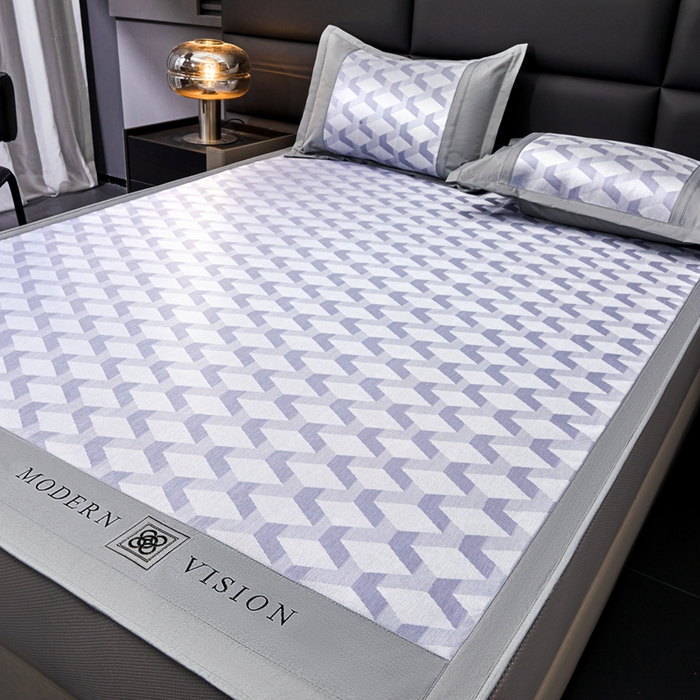 91家纺网 家纺一手货源 找家纺 全季家居 2025新款5A抗菌3D立体冰柔凉感冰丝席 菱形-天蓝 床笠款