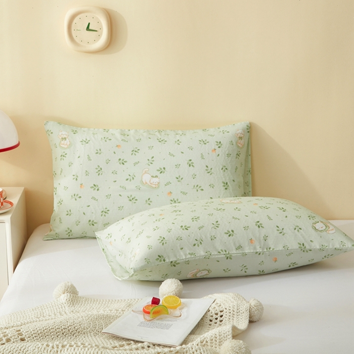 91家纺网 家纺一手货源 找家纺 2025款A类母婴级全棉双层纱枕套_4032 叶猫绿