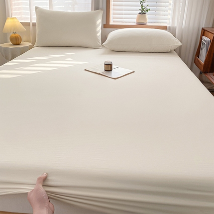 耀悦家纺 2025新款A类人字纹提花水洗棉单品系列-单床笠 人字纹-象牙白