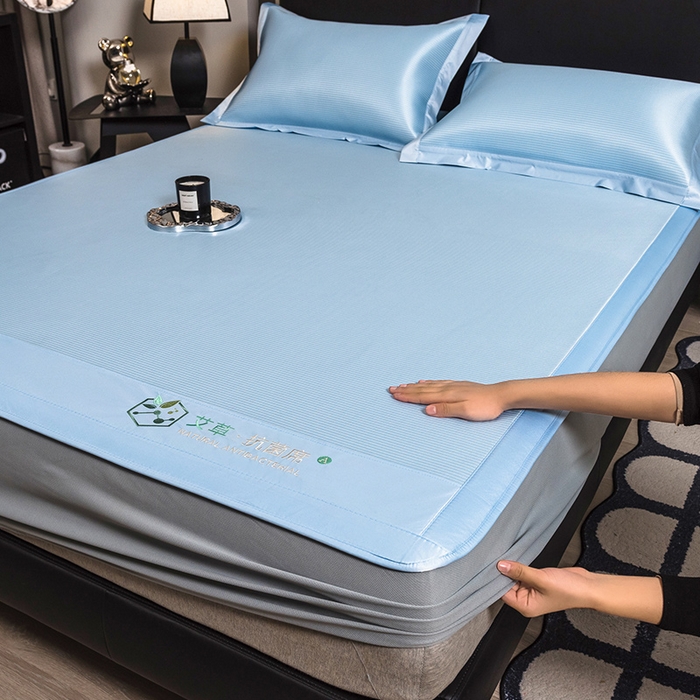 91家纺网 家纺一手货源 找家纺 全季家居 2025新款5A加厚加密艾草碳光席冰丝席 床笠-雾蓝