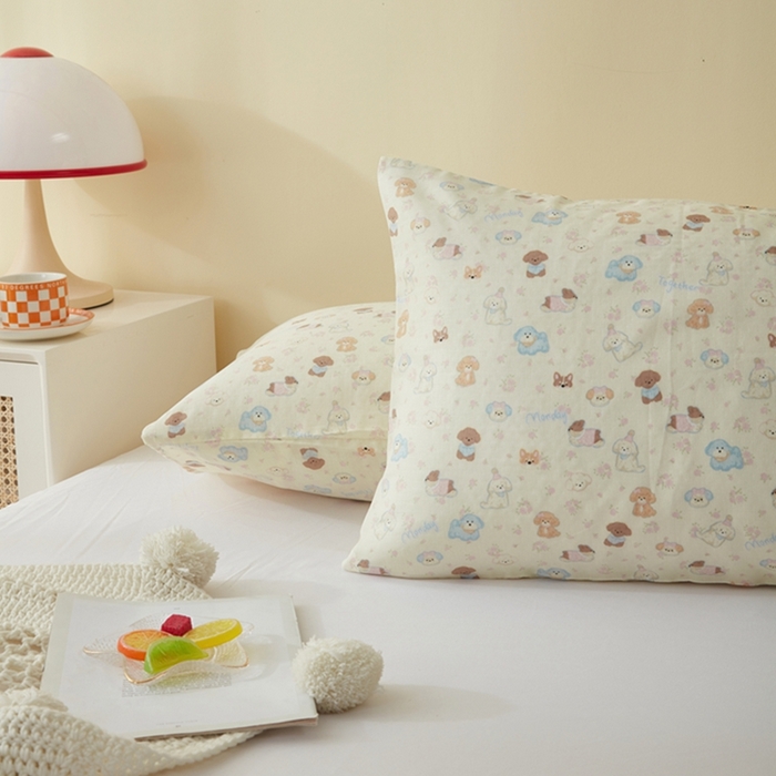 91家纺网 家纺一手货源 找家纺 2025款A类母婴级全棉双层纱枕套_4032 泡芙狗