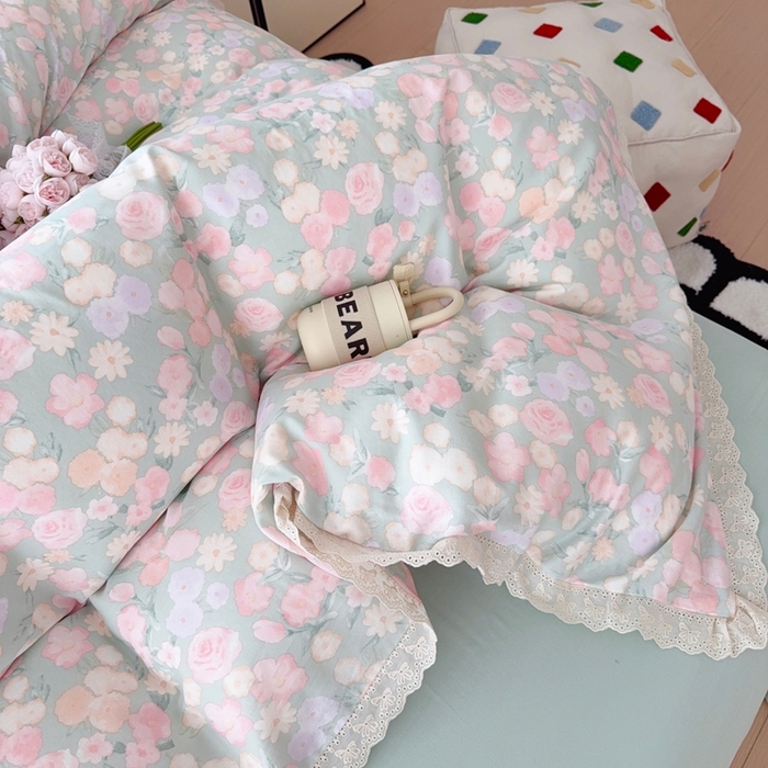 91家纺网 家纺一手货源 找家纺 于果 2025新款全棉双层纱花边款 手捧玫瑰