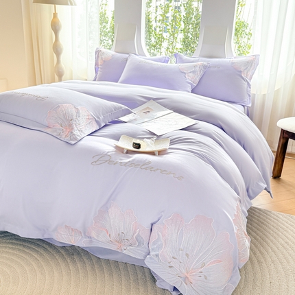 花愿（原花纪） 2025新款加密水洗棉绣花四件套-花语 蔷薇紫
