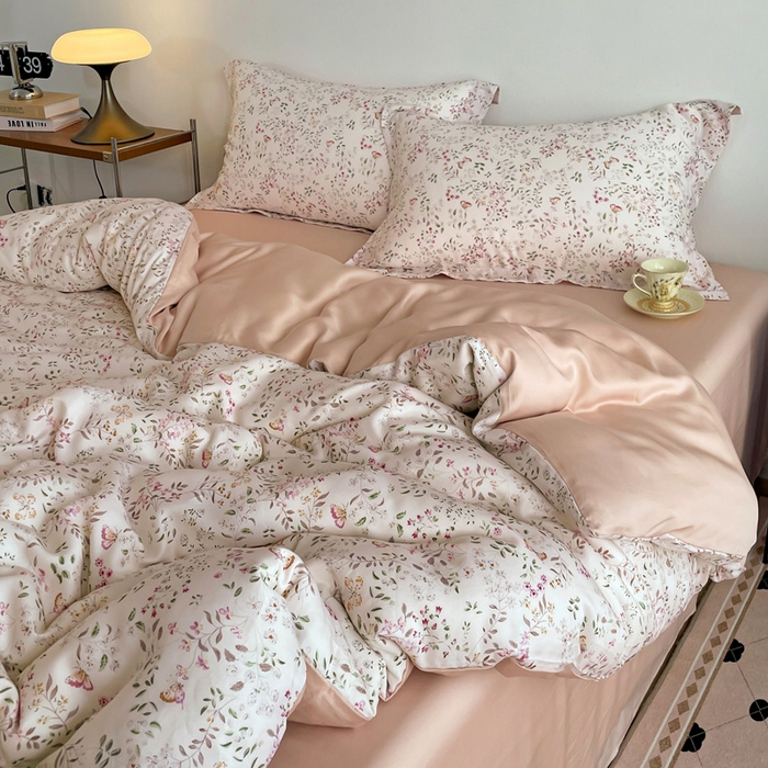 91家纺网 家纺一手货源 找家纺 棉生活家纺 2025新款天丝莱赛尔印花四件套 吟禾暮