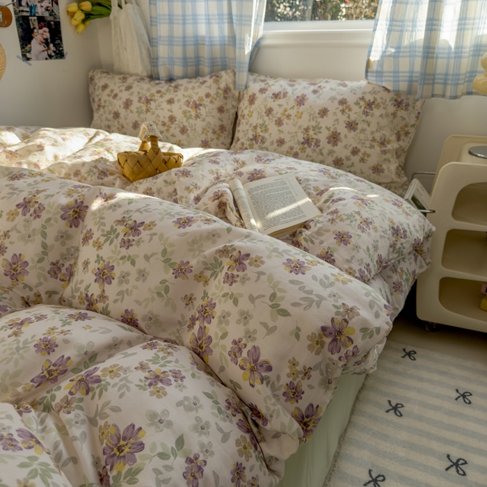 91家纺网 家纺一手货源 找家纺 塔塔家居  2025新款全棉纯棉双层纱四件套 半夏