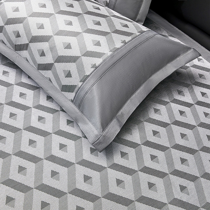 91家纺网 家纺一手货源 找家纺 全季家居 2025新款5A抗菌3D立体冰柔凉感冰丝席 格调-银灰 床笠款