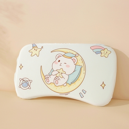 温蔓2025新款冰感丝卡通印花婴童枕 蓝月亮熊25*45加内胆