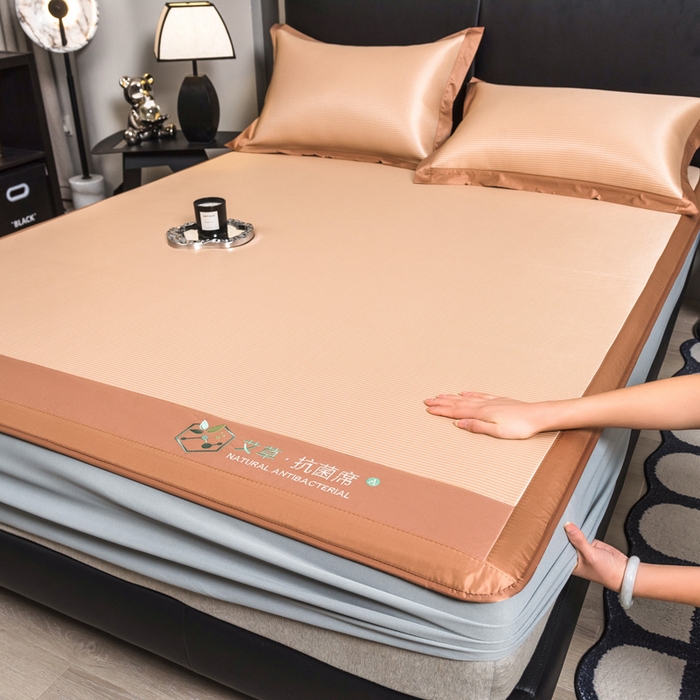 91家纺网 家纺一手货源 找家纺 全季家居 2025新款5A加厚加密艾草碳光席冰丝席 床笠-奶咖