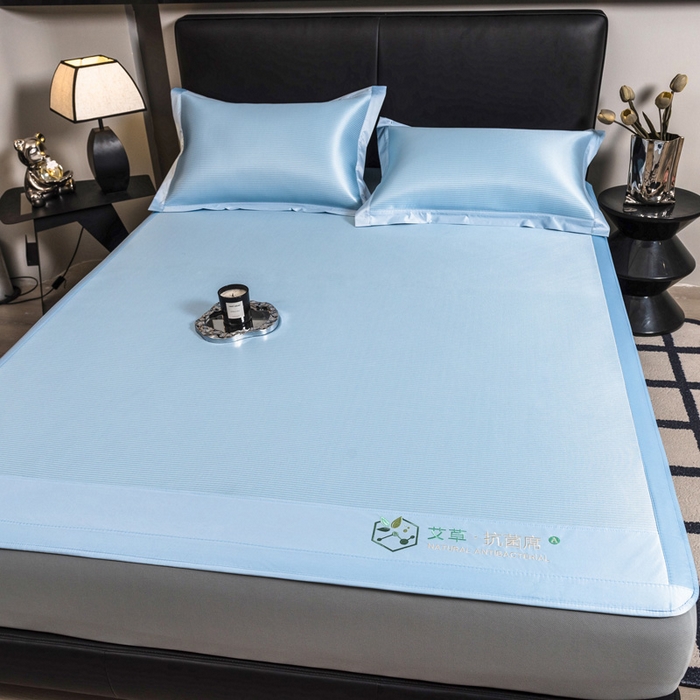 91家纺网 家纺一手货源 找家纺 全季家居 2025新款5A加厚加密艾草碳光席冰丝席 床笠-雾蓝