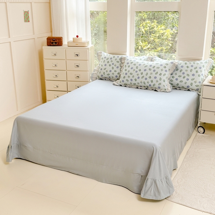 91家纺网 家纺一手货源 找家纺 晨晨家纺2025新款全棉双层花边双层纱四件套 浅浅花漾