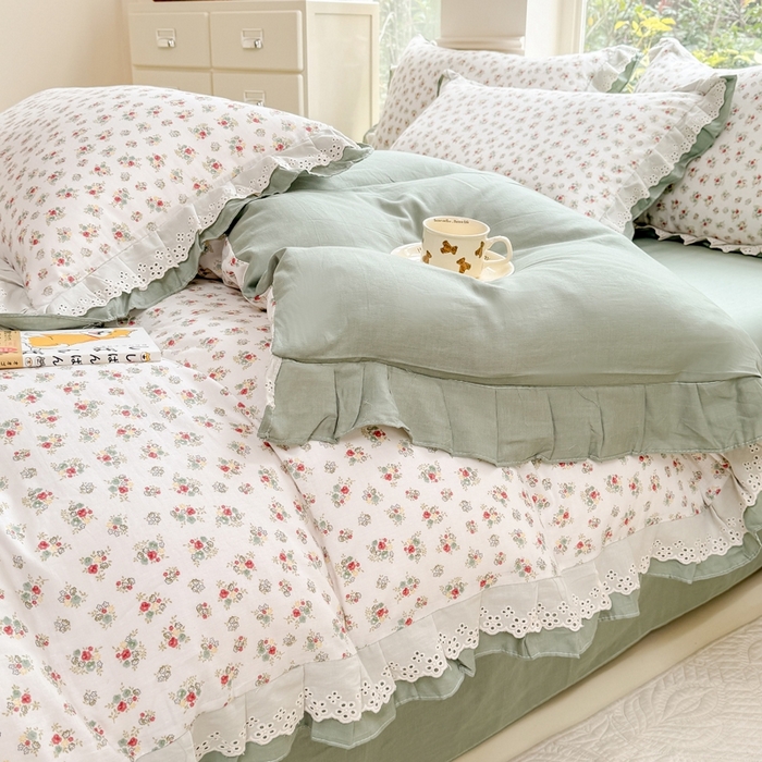 91家纺网 家纺一手货源 找家纺 晨晨家纺2025新款全棉双层花边双层纱四件套 花知晓