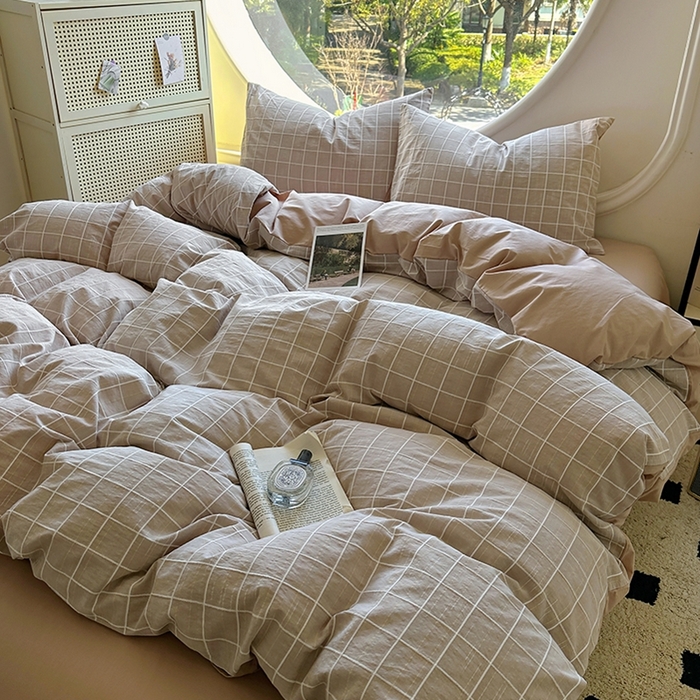 91家纺网 家纺一手货源 找家纺 田野 2025新款全棉水洗棉提花锦绣系列四件套 锦绣-卡其