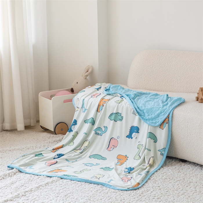 91家纺网 家纺一手货源 找家纺 艾佳宝贝 2025新款A类针织豆豆儿童多功能宿舍午睡安抚盖毯 恐龙世界-盖毯