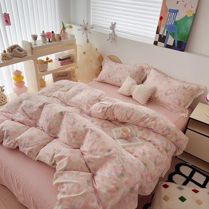 91家纺网 家纺一手货源 找家纺 于果 2025新款全棉双层纱花边款 潮汐月影