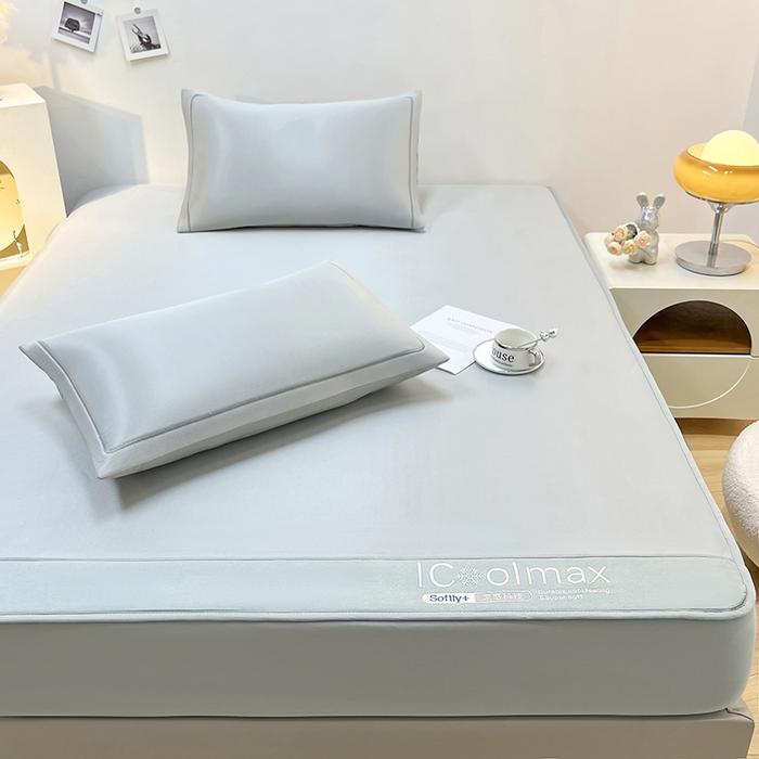 91家纺网 家纺一手货源 找家纺 全季家居 2025新款5A抗菌ICE系列凉感冰丝席 浅灰 床笠款