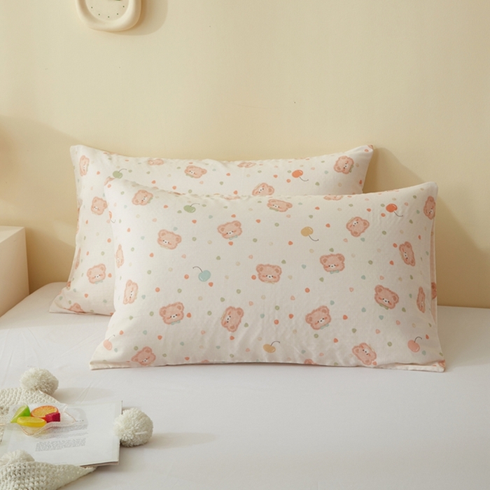 91家纺网 家纺一手货源 找家纺 2025款A类母婴级全棉双层纱枕套_4032 仔仔熊