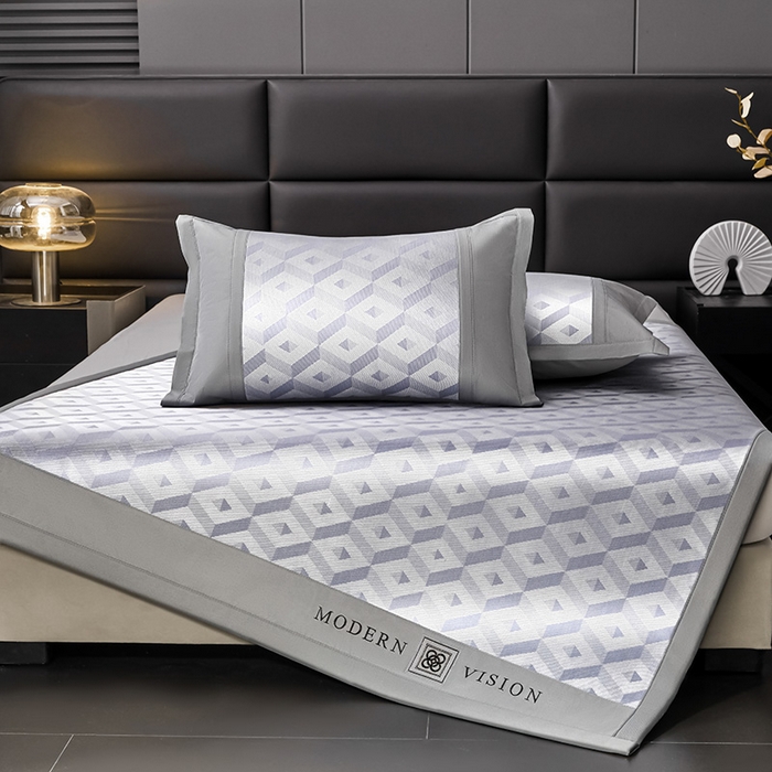 91家纺网 家纺一手货源 找家纺 全季家居 2025新款5A抗菌3D立体冰柔凉感冰丝席 格调-天蓝 床席款