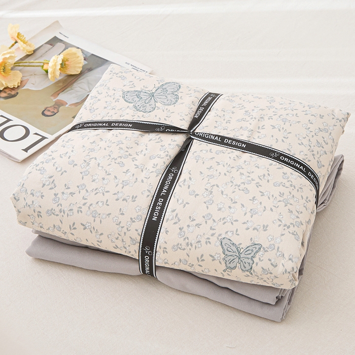 91家纺网 家纺一手货源 找家纺 蕾诺家纺 2025新款直播新款A类有氧提花云纱棉圆角吊边工艺四件套学生三件套 翩翩起舞