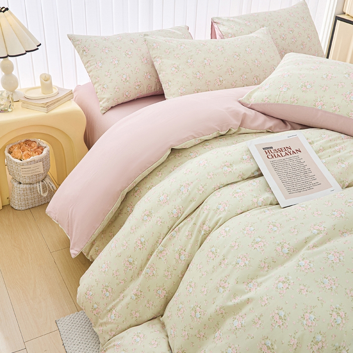 91家纺网 家纺一手货源 找家纺 蕾诺家纺 2025新款直播新款A类有氧提花云纱棉圆角吊边工艺四件套学生三件套 陌上花开