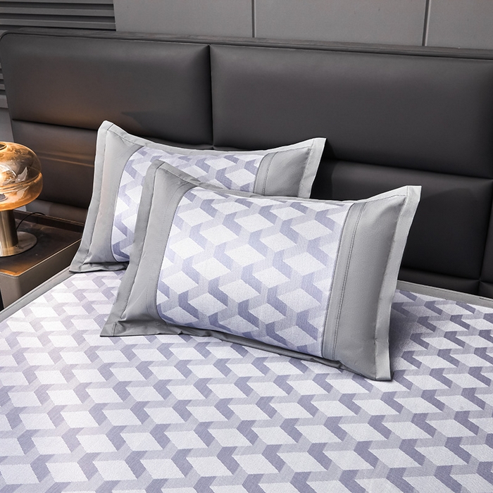 91家纺网 家纺一手货源 找家纺 全季家居 2025新款5A抗菌3D立体冰柔凉感冰丝席 菱形-天蓝 床笠款