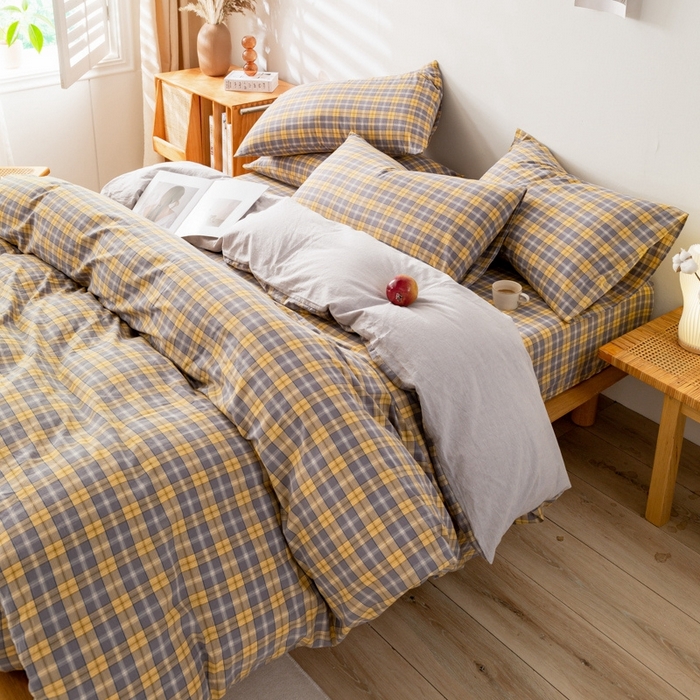 91家纺网 家纺一手货源 找家纺 2025新款A类色织水洗棉单被套 芳华灰