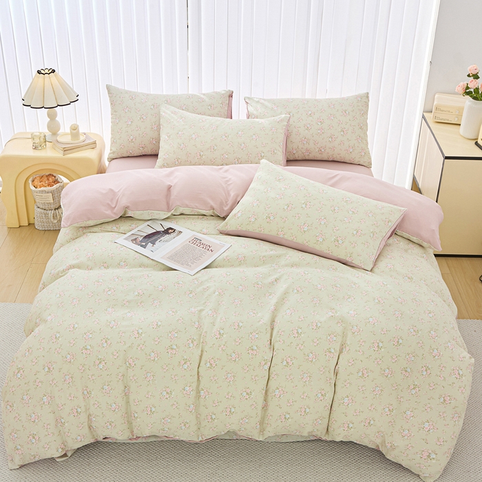 91家纺网 家纺一手货源 找家纺 蕾诺家纺 2025新款直播新款A类有氧提花云纱棉圆角吊边工艺四件套学生三件套 陌上花开