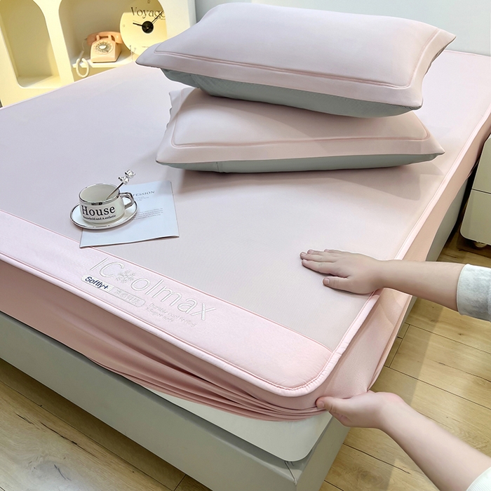 91家纺网 家纺一手货源 找家纺 全季家居 2025新款5A抗菌ICE系列凉感冰丝席 淡粉 床笠款