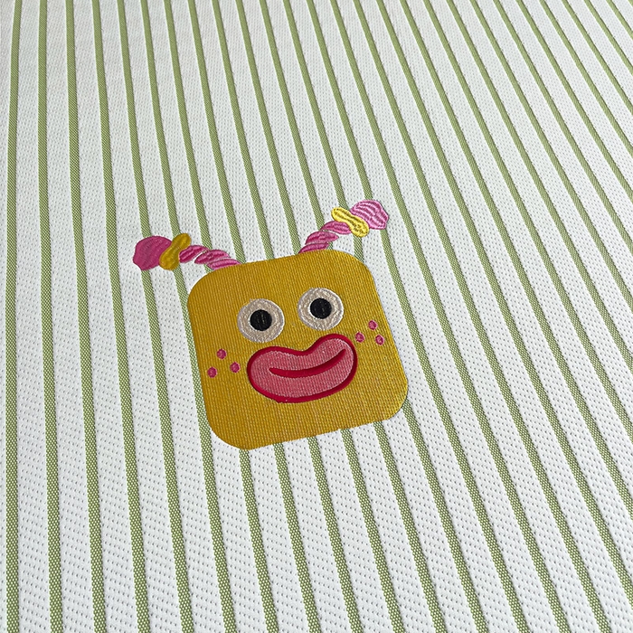 91家纺网 家纺一手货源 找家纺 炫拼  2025新款A类凉豆豆提花条纹卡通刺绣床笠席三件套 气泡女孩