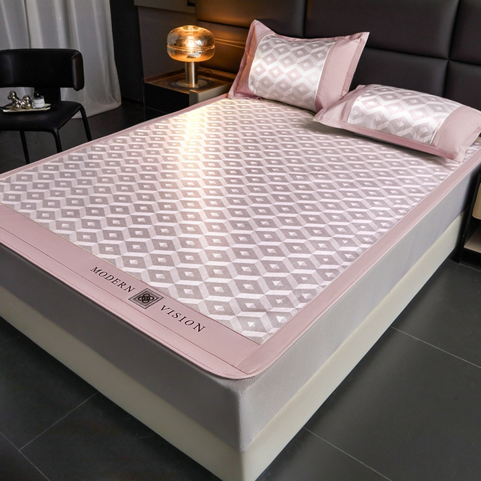 91家纺网 家纺一手货源 找家纺 全季家居 2025新款5A抗菌3D立体冰柔凉感冰丝席 格调-淡粉 床笠款