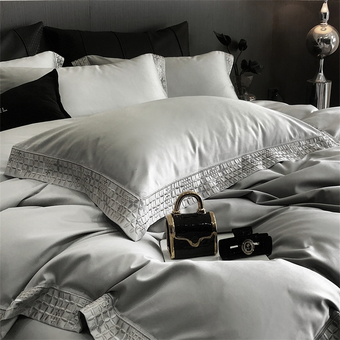 91家纺网 家纺一手货源 找家纺 保罗圣迪奥 2025新款简约款全棉长绒棉四件套—星阑 星阑-绅士灰