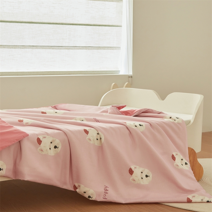 91家纺网 家纺一手货源 找家纺 艾佳宝贝 2025A类儿童全棉多功能单被套可拆式夏被四季被子 乖萌小狗