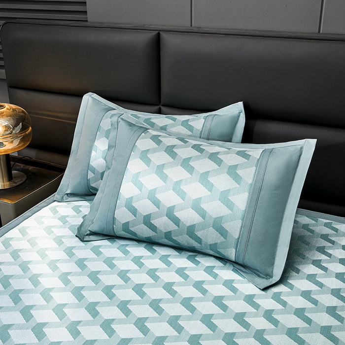 91家纺网 家纺一手货源 找家纺 全季家居 2025新款5A抗菌3D立体冰柔凉感冰丝席 菱形-水绿 床笠款