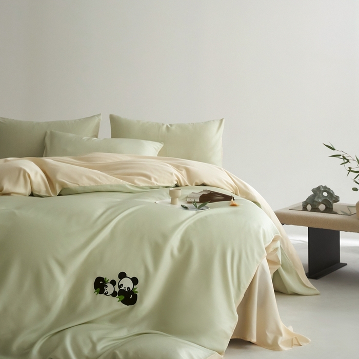 91家纺网 家纺一手货源 找家纺 金奇达家纺 2025新款竹玉清丝四件套-墨隐竹笙【标准号全网控价（折后券后）不低于228元】 墨隐竹笙-绿