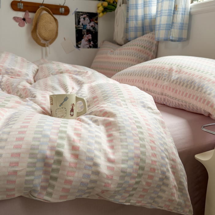 91家纺网 家纺一手货源 找家纺 塔塔家居  2025新款全棉纯棉双层纱四件套 多彩