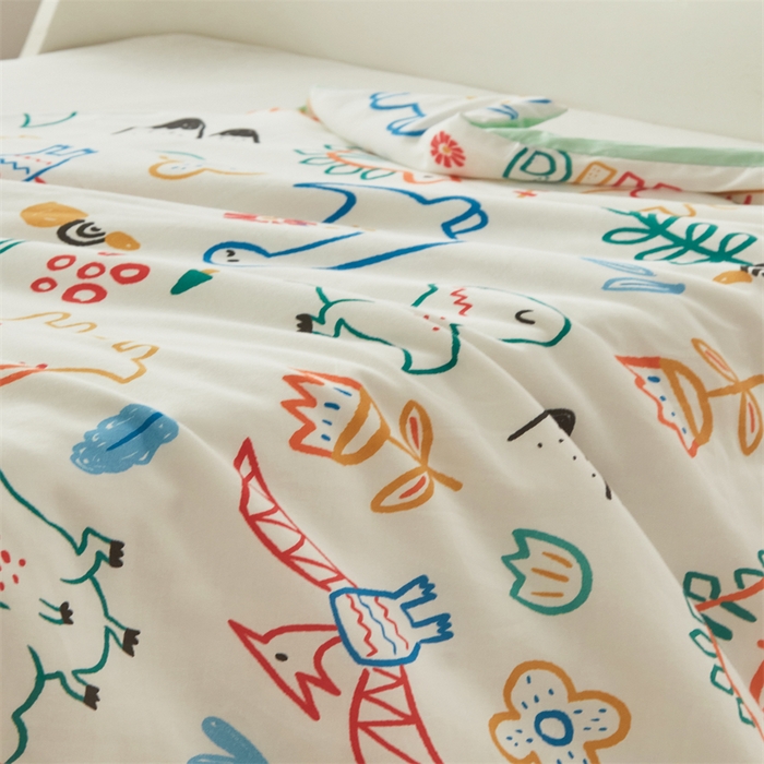 91家纺网 家纺一手货源 找家纺 艾佳宝贝 2025A类儿童全棉多功能单被套可拆式夏被四季被子 好多恐龙