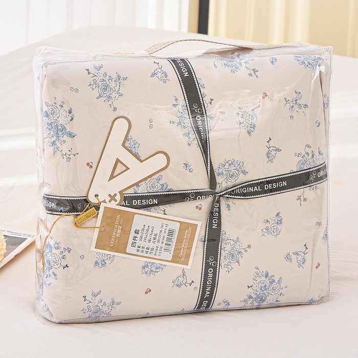 91家纺网 家纺一手货源 找家纺 蕾诺家纺 2025新款直播新款A类有氧提花云纱棉圆角吊边工艺四件套学生三件套 兰亭