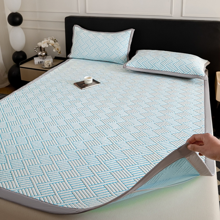 91家纺网 家纺一手货源 找家纺 2025新款韩国外贸爆款加厚PE中分子凉感豆豆软席 时空蓝-床席款