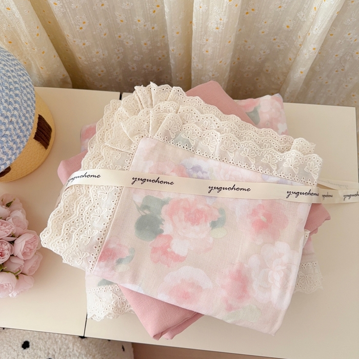 91家纺网 家纺一手货源 找家纺 于果 2025新款全棉双层纱花边款 潮汐月影