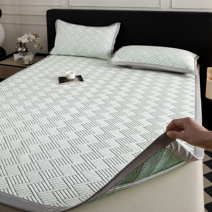 91家纺网 家纺一手货源 找家纺 2025新款韩国外贸爆款加厚PE中分子凉感豆豆软席 时空绿-床席款