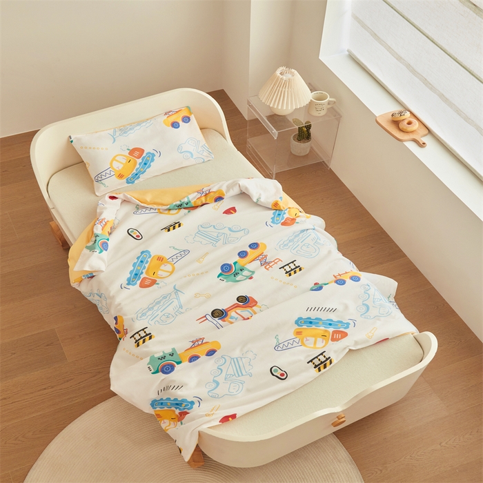 91家纺网 家纺一手货源 找家纺 艾佳宝贝 2025A类儿童全棉多功能单被套可拆式夏被四季被子 工程小车