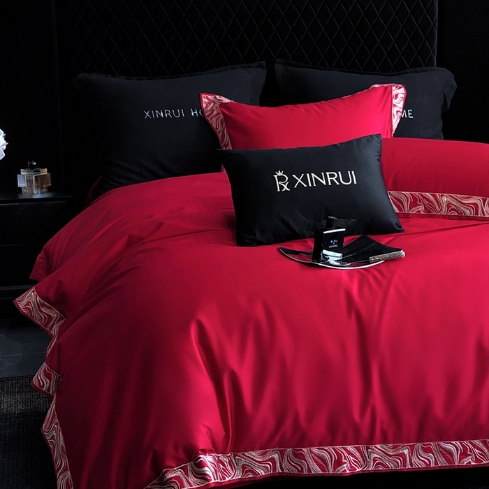 91家纺网 家纺一手货源 找家纺 馨蕊家居 2025新款100s高奢典藏简约全棉系列四件套-棉水漾 水漾-温莎红