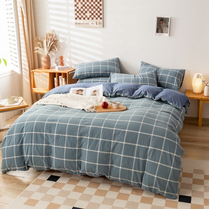 91家纺网 家纺一手货源 找家纺 2025新款A类色织水洗棉单被套 柏拉图兰