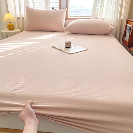 耀悦家纺 2025新款A类人字纹提花水洗棉单品系列-单床笠 人字纹-樱花粉