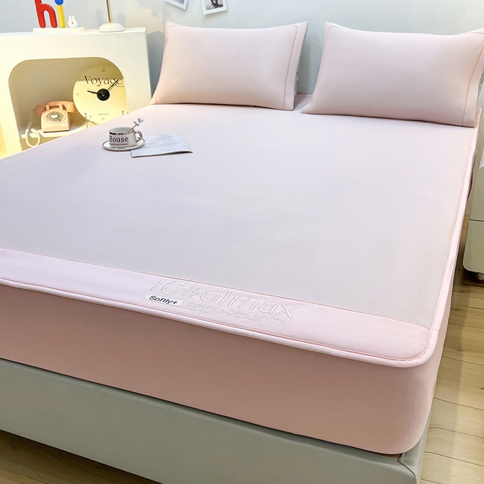 91家纺网 家纺一手货源 找家纺 全季家居 2025新款5A抗菌ICE系列凉感冰丝席 淡粉 床笠款